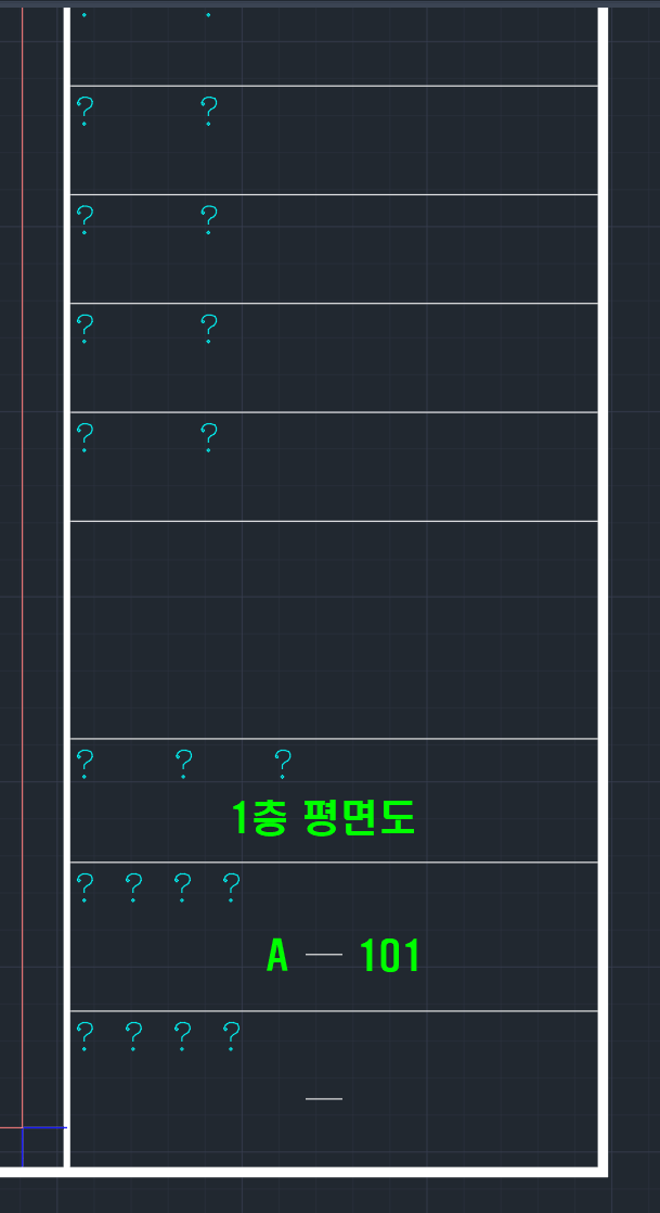 글꼴 누락으로 한글 문자가 물음표로 표시된 도면 표제란
